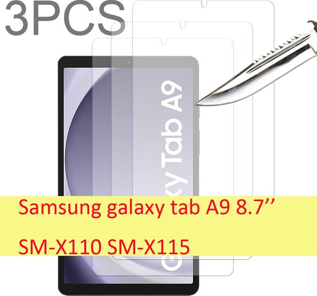 3er-Pack Samsung Galaxy Tab A9 8,7 Zoll SM-X110 SM-X115 Displayschutzfolie aus gehärtetem Glas, transparent, HD und kratzfest - Bild 1