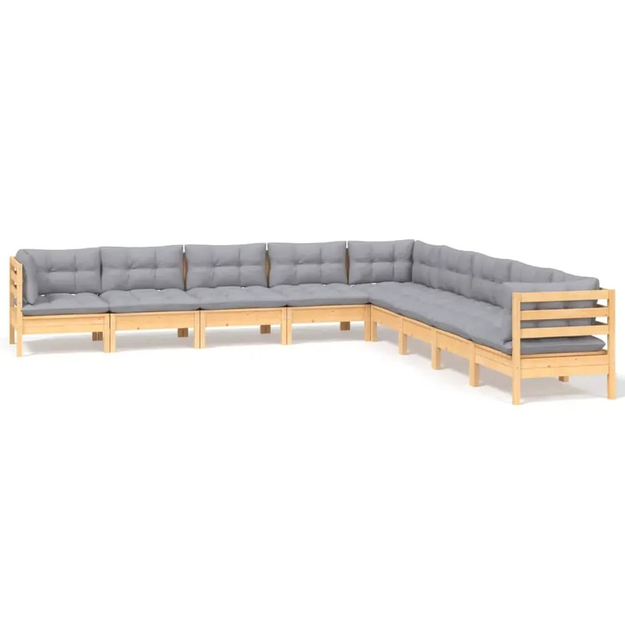 vidaXL 9-teiliges Garten-Lounge-Set aus massivem Kiefernholz in Braun-Grau mit grauen Polstern - Bild 2