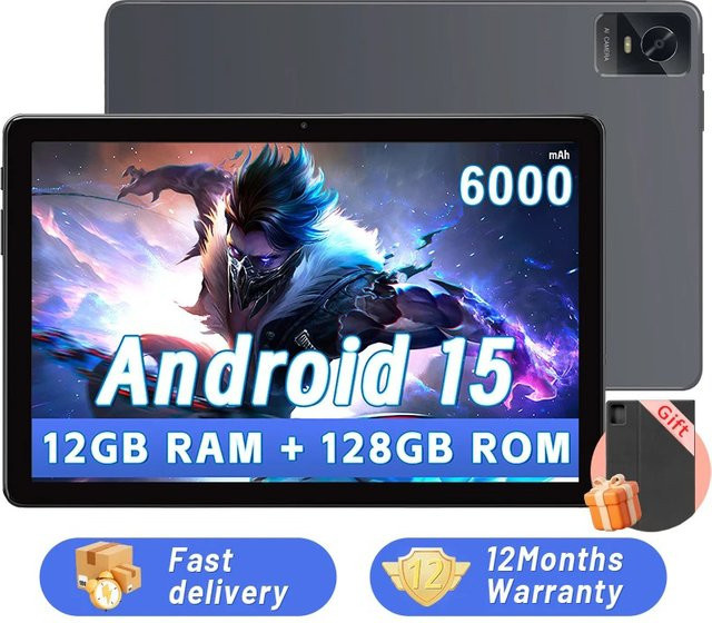 Paitanry Android 15 Tablet mit 10,1 Zoll Touchscreen, 12 GB RAM, 128 GB ROM, Octa-Core Prozessor, Widevine L1 und WLAN 6 - Bild 1