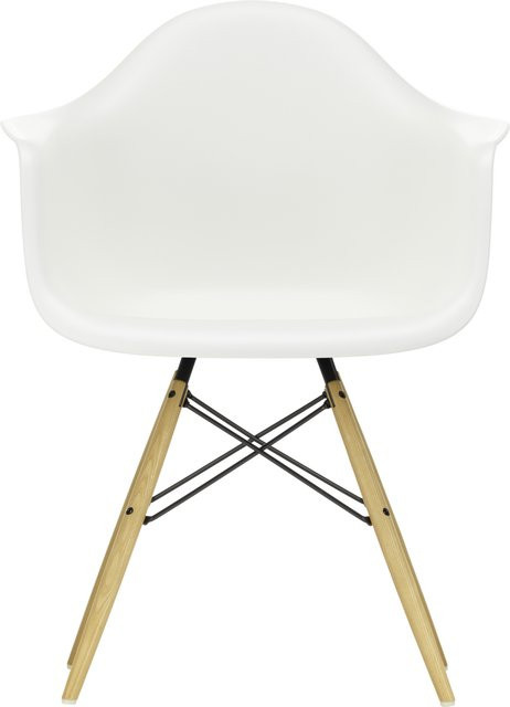 Vitra DAW Eames Plastic Armchair mit Armlehnen in Weiß und Ahornholz-Gestell - Bild 1