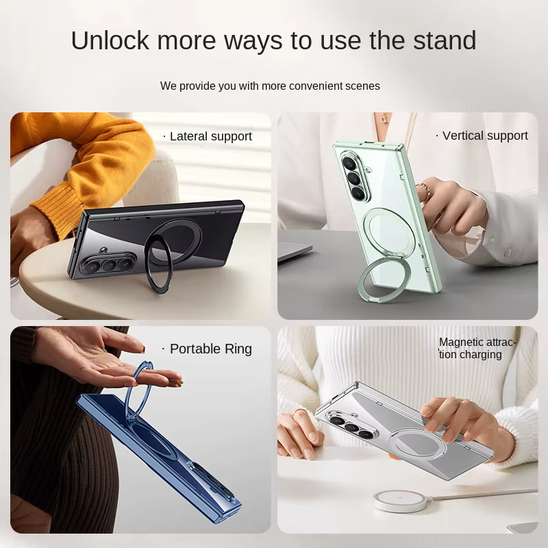 Magnetischer Ringständer für Samsung Galaxy Z Fold 8 Ultra 7 mit Scharnierschutz und harter Abdeckung, Farbe: Grün/Transparent - Bild 3