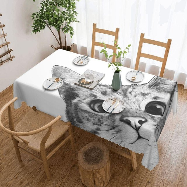 Personalisierte rechteckige Tischdecke JINGYUE Pet mit Schleichender Katze Motiv, wasserabweisend und waschbar, Farbe: Weiß, B/T: 137 x 183 cm - Bild 1