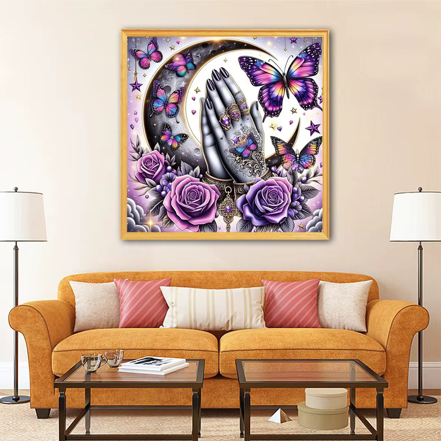 EverShine DIY Diamantmalerei 5D Set mit Rose, Schmetterling und Mond in Multicolour, runde Bohrer, B/B/H: 20 x 20 x 20 cm - Bild 3
