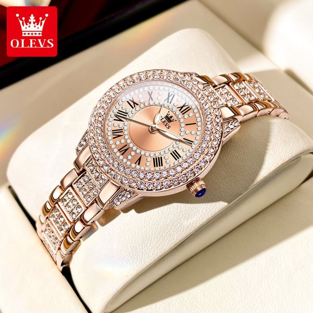 Olevs Armbanduhr Edelstahl, Roségold, Diamant, Quarz, Damen - Bild 1