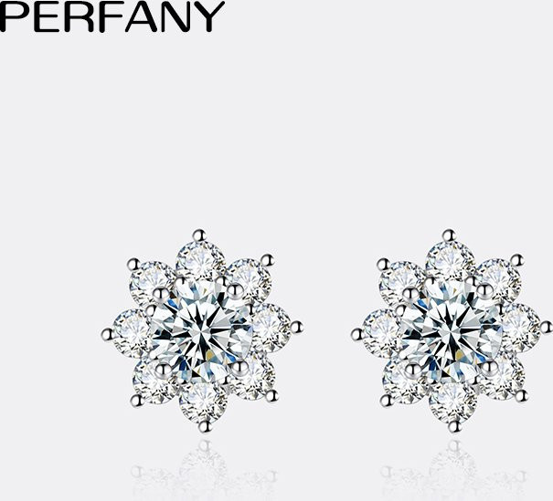 PERFANY Ohrringe, 925 Silber, Moissanit, Schneeflocke, Damen - Bild 1