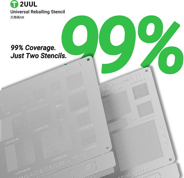 2UUL BG02 Universal Reballing Schablone aus Edelstahl für BGA Chip Reparaturen, 2er-Pack, Silber - Bild 1