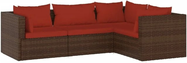 vidaXL 4-tlg Garten-Lounge-Set in L-Form aus Poly Rattan und Metall in Braun mit Kissen und abnehmbaren Bezügen - Bild 1