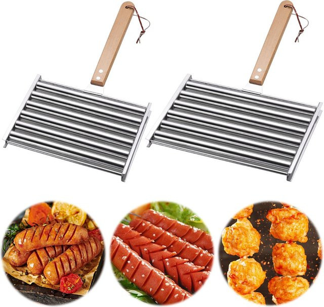 Alloet Hot Dog Roller mit Holzgriff für 5 Würstchen, BBQ Wurstgrill Zubehör - Bild 1