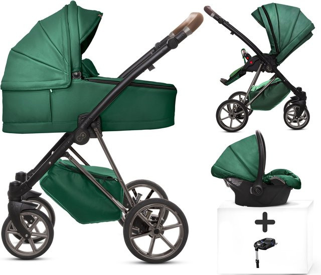 TPFLiving 4in1 Kinderwagen Royal aus Kunstleder in Grün mit Gestell in Space Grau - Bild 1