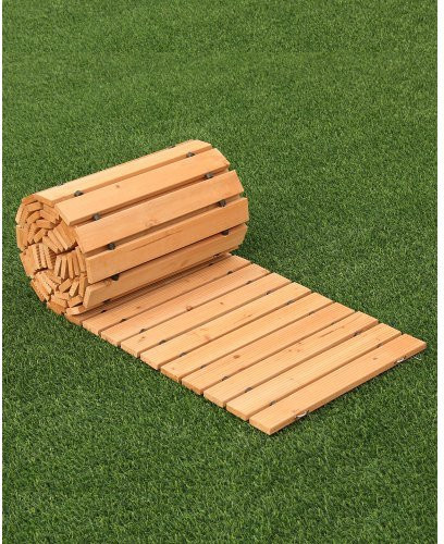 VEVOR Rollbarer Gartenweg aus Zedernholz in Braun mit Drahtseilverbindung, B/T: 368 x 43 cm - Bild 1