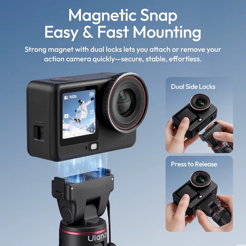 Ulanzi MT99 Mini-Stativ und Selfie-Stick mit magnetischem Schnappverschluss für DJI Osmo Action 6, Schwarz, 90g - Bild 4