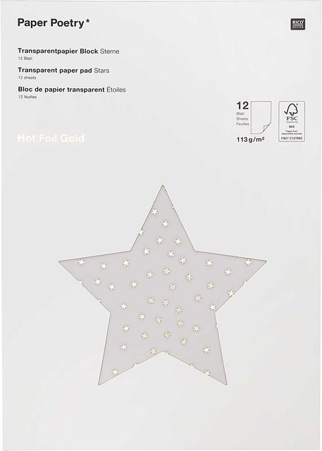 Rico Design Paper Poetry Transparentpapierblock Sterne in Gold, 12 Blatt, Format: 21 x 29,5 cm - Bild 1
