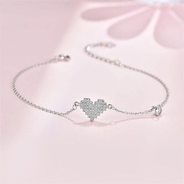 Armband 925 Sterling Silber, Kristall Herz Perlen Charm, Damen, grau - Bild 1