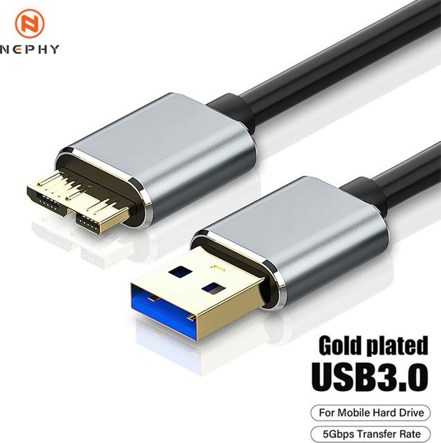 Nephy USB 3.0 auf Micro-B Kabel für externe Festplatten und SSDs, 5 Gbit/s Datenübertragung, Schwarz/Grau - Bild 1