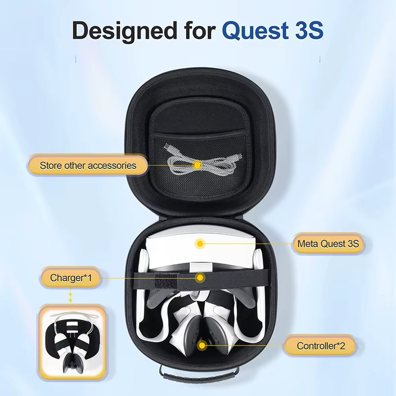 DIXSG Hartschalen-Tragetasche für Quest 3S, Quest 3 und Quest 2 VR-Headset und Zubehör, Schwarz/Grau - Bild 2