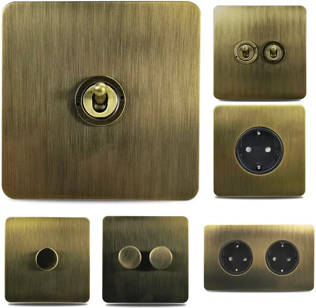 Retro Wallpad Dimmer und Kippschalter in Bronze und Stahl für den Einbau - Bild 1