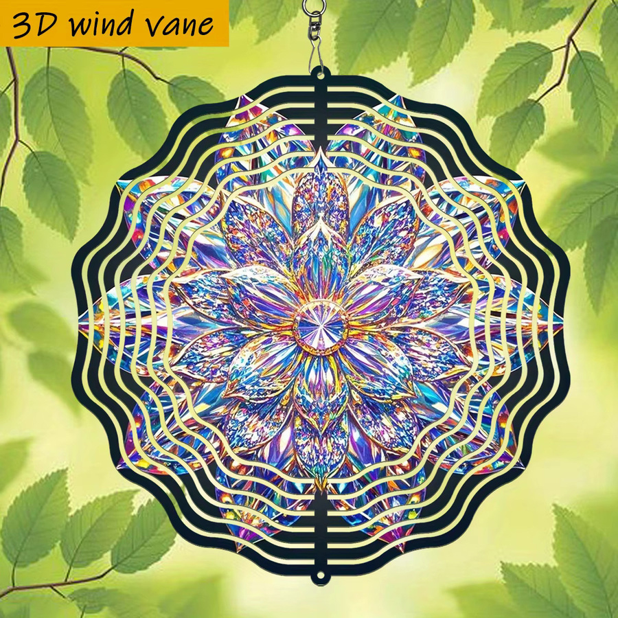 CIFBUY 3D Rotierender Mandala-Spinner aus Metall in Bunt, 360° Windspiel mit Blumen-Design für Garten und Außenbereich, Durchmesser: 25,4 cm - Bild 2