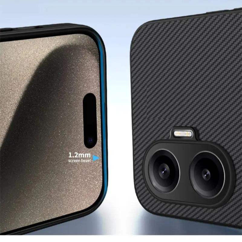 Xiaomi POCO F7 Magnetische Handyhülle aus Kohlefaser Leder in Schwarz mit Matt Textur und kabelloser Ladefunktion - Bild 3