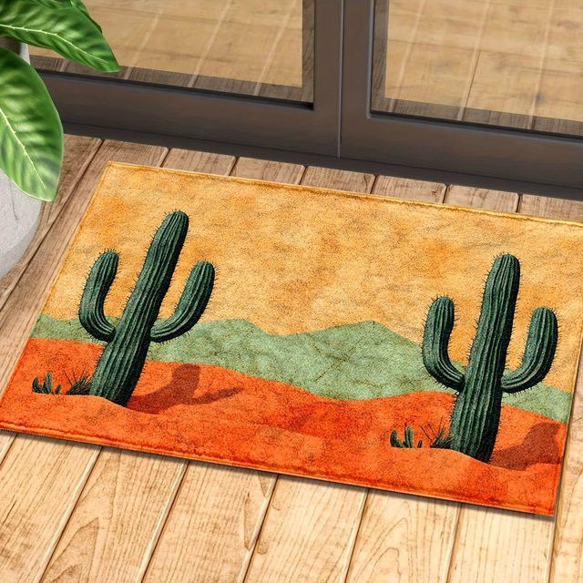 VIKAMA Teppich Orange Desert Cactus als Fußmatte oder Wohnzimmerteppich für dein Zuhause - Bild 1
