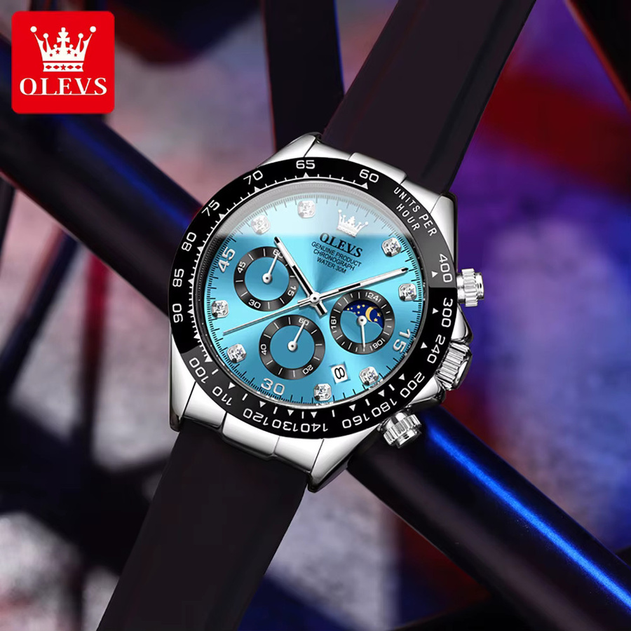 OLEVS Armbanduhr Chronograph, Quarz, Bronze, Blau, Silikon, Herren - Bild 3