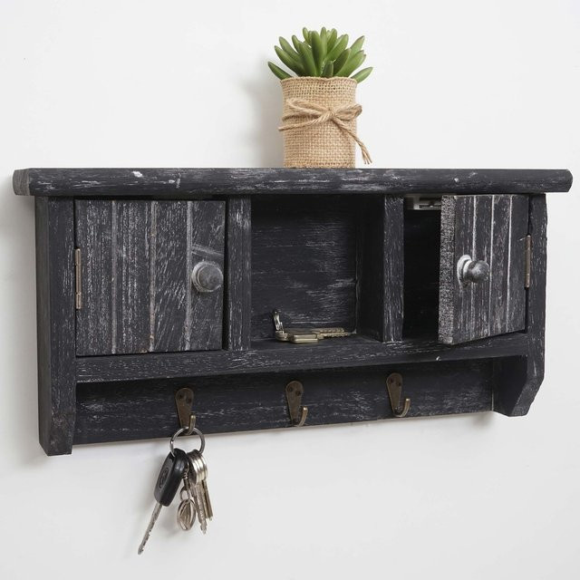 Schlüsselbrett MCW-A48 Schlüsselkasten aus Massiv-Holz mit Türen in Shabby Grau - Bild 1