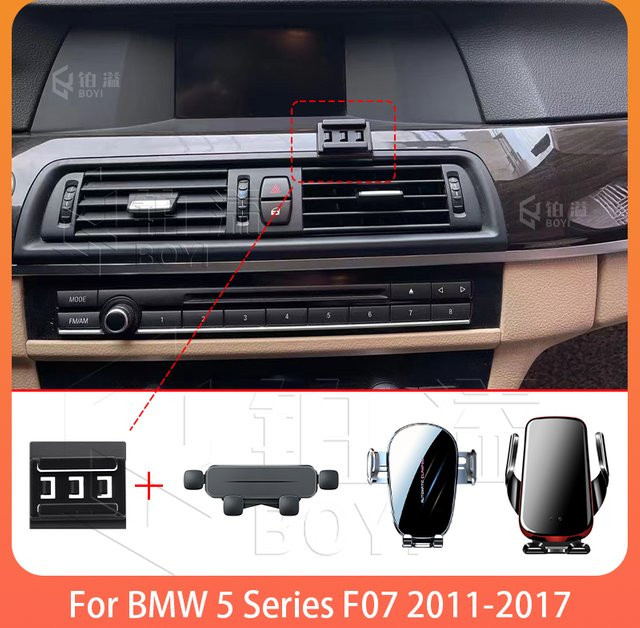 Smartphone Halterung für BMW 5er F10 F11 F18 (2011-2017) mit kabelloser Ladestation in Schwarz - Bild 1