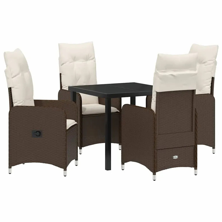 vidaXL 5-teilige Garten Essgruppe aus Poly Rattan in Braun mit Kissen für Garten, Balkon und Terrasse - Bild 2