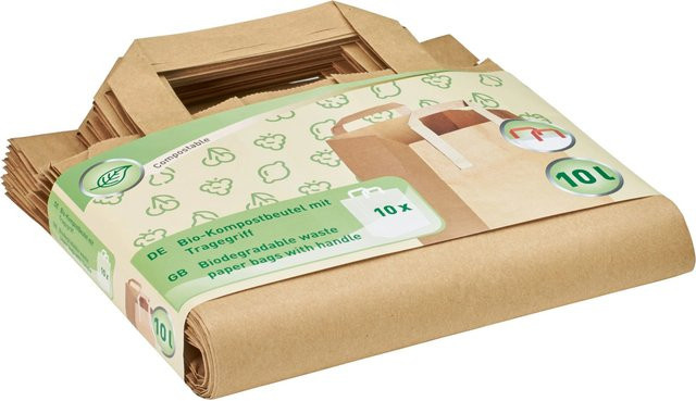 Kompostbeutel mit Tragegriff aus Kraftpapier, Braun, 10 Stück - Bild 1