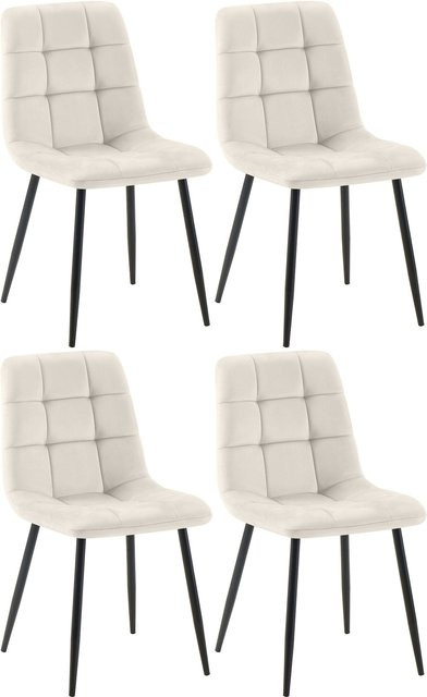 CLP 4er Set Esszimmerstühle Tilde in Beige, moderne gepolsterte Küchenstühle mit gestepptem Bezug und Metallgestell, bis 150 kg belastbar - Bild 1