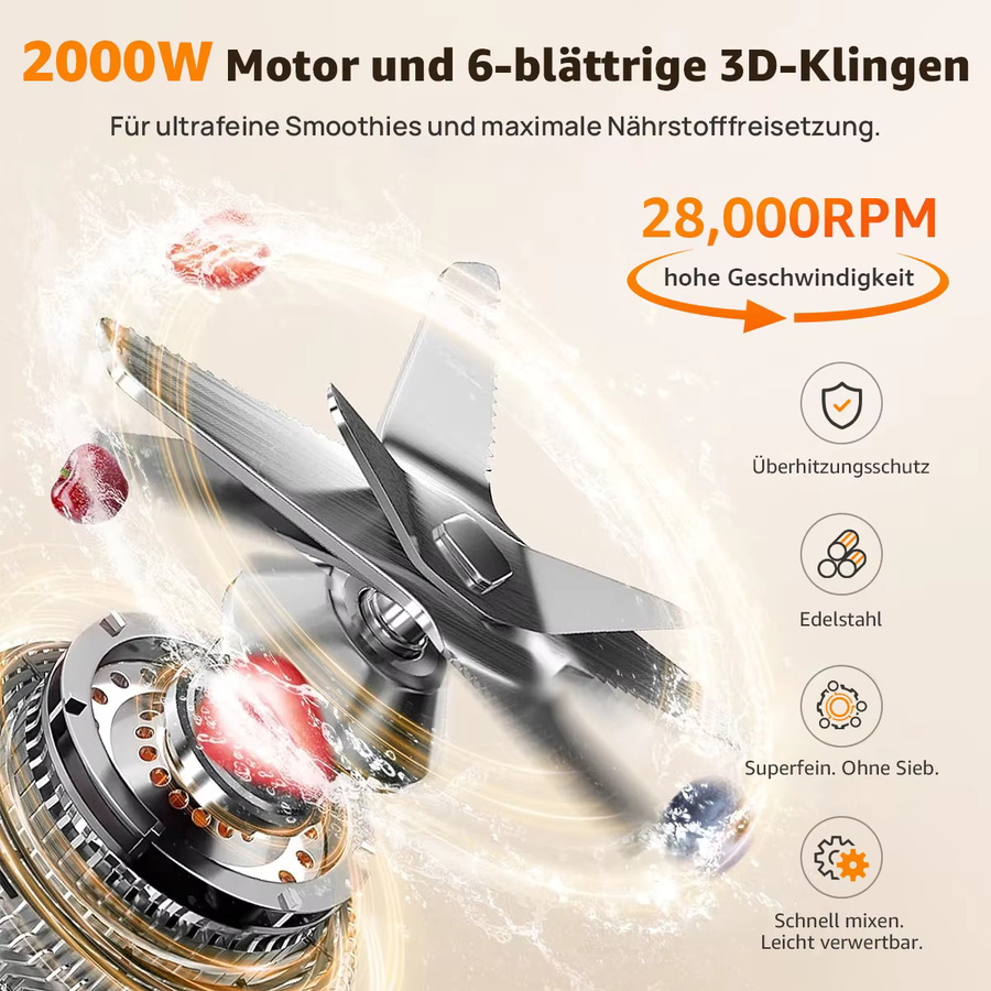 Fatabeta Hochleistungs-Standmixer mit 2000W, Timer und 2L Behälter in Schwarz - Bild 3