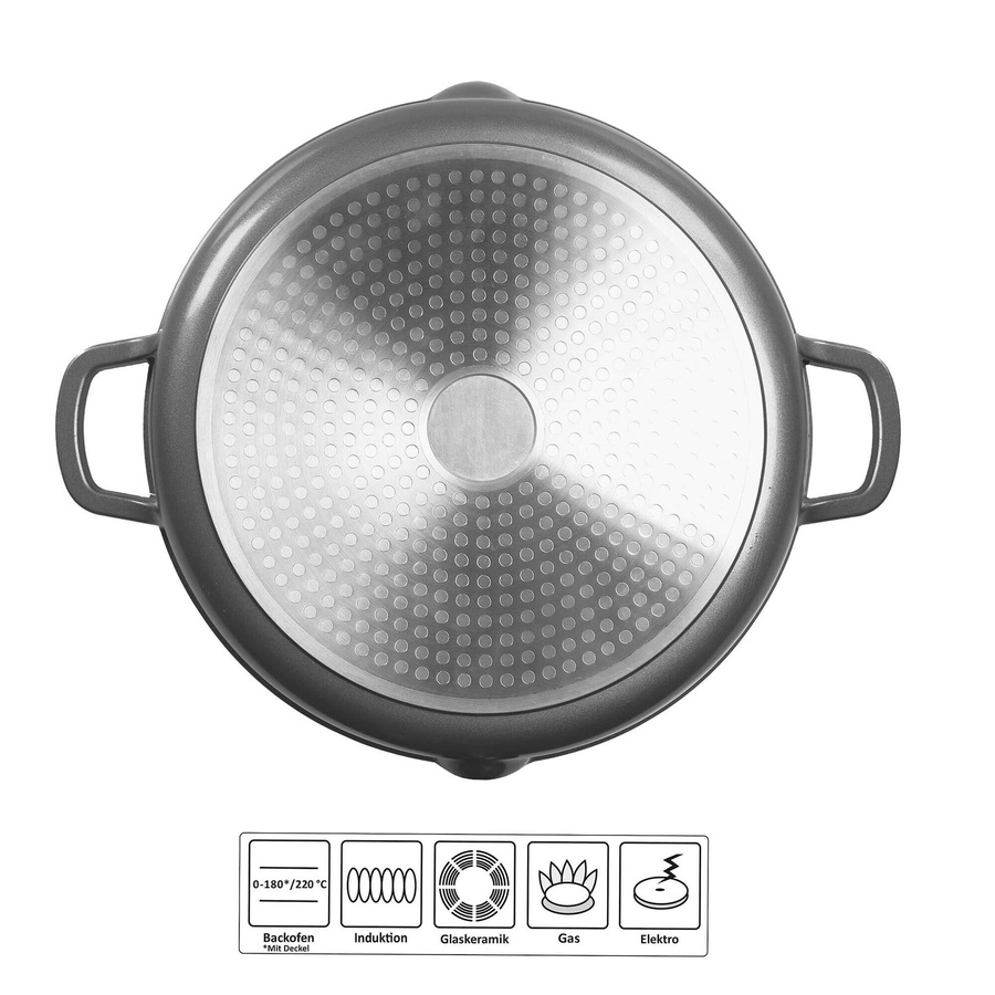 STONELINE Grillpfanne rund mit Glasdeckel und 2 Ausgüssen, Durchmesser: 28 cm, Grau - Bild 2