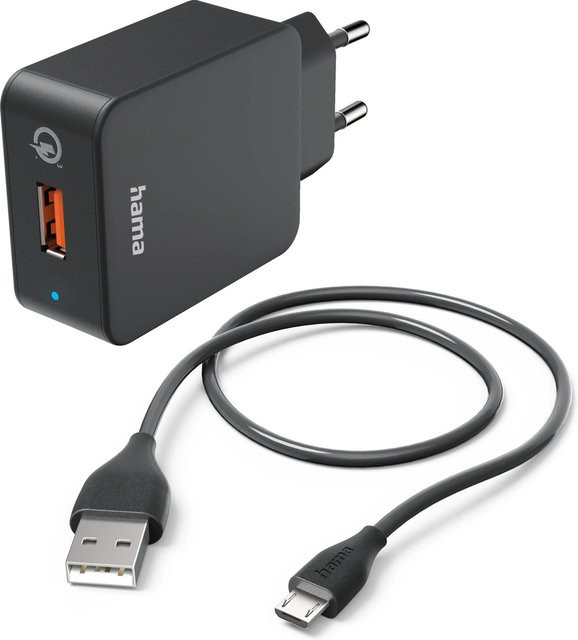 Hama Schnellladegerät mit Micro-USB Ladekabel, Qualcomm, 19,5 W, Schwarz - Bild 1