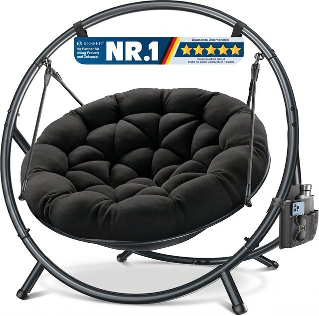 KESSER BALI Hängesessel mit Gestell in Schwarz inklusive Kissen und Seitentasche für Indoor und Outdoor bis 150 kg - Bild 1