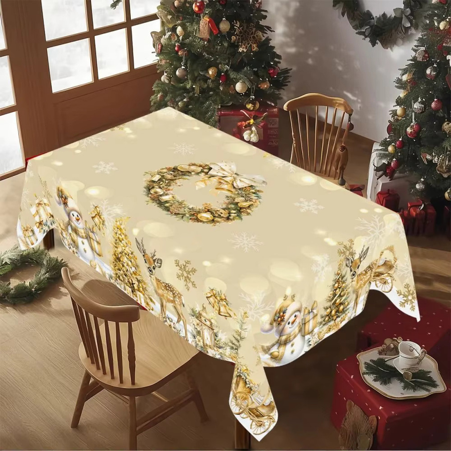 VIKAMA Tischdekoration Schneemann-Design in Silber und Beige, rechteckig und wasserdicht, ideal für Weihnachten und Silvester - Bild 3