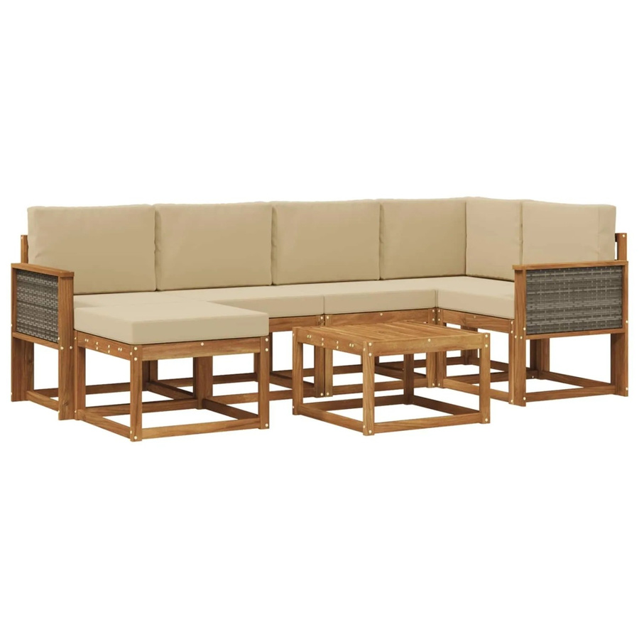 vidaXL Outdoor-Sofagarnitur aus Massivholz Akazie in L-Form mit 7 Teilen, Beige und Braun - Bild 2