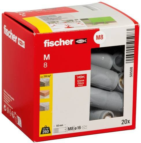 Fischer Dübel aus Nylon und Messing in Grau, 20 Stück, Länge: 50 mm, Durchmesser: 16 mm - Bild 1