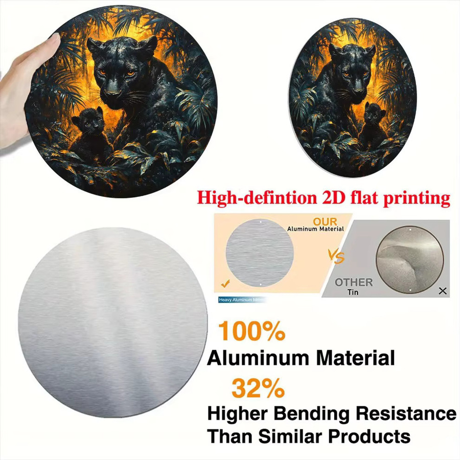 Rundes Aluminium Wandschild CIFBUY mit schwarzem Pantherjunges im Dschungel-Design, Durchmesser: 20,32 cm - Bild 3