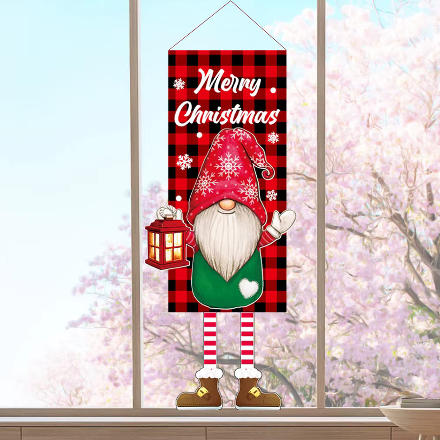 Joy-enlife Weihnachts-Wimpelbanner Frohe Weihnachten in Rot mit Karomuster als hängende Dekoration - Bild 2