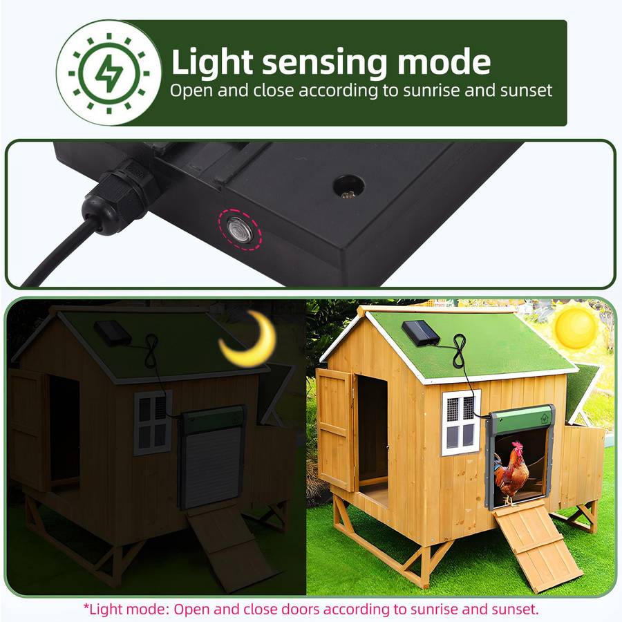 Automatische Hühnerstalltür mit Solarbetrieb, Timer, Lichtsensor und Fernbedienung in Grün - Bild 6
