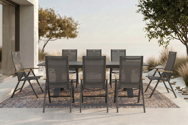 Hartman Garten-Essgruppe Xanadu / Aruba in Anthrazit und Xerix aus Aluminium und Glaskeramik mit 8 Klappstühlen, Tisch B: 220-280 cm, T: 100 cm - Bild 1