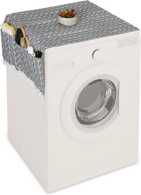 Relaxdays Waschmaschinenauflage aus Polyester in Grau und Creme mit Taschen, Breite: 130 cm, Tiefe: 55 cm - Bild 1