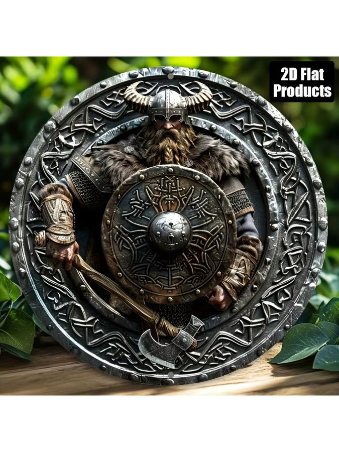 Rundes dekoratives Metallschild Potdemiel Wikinger-Krieger Vintage Design Durchmesser: 20 cm - Bild 5