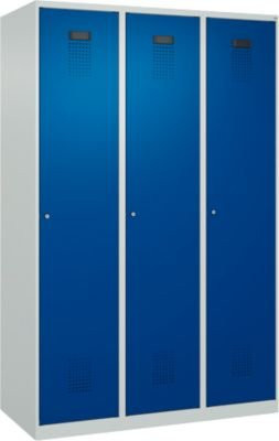 Kleiderspind C+P Evolo Plus mit 3 Abteilen, Zylinderschloss und Soft-Close-Türen, lichtgrau/enzianblau, B/T/H: 120 x 50 x 185 cm - Bild 1