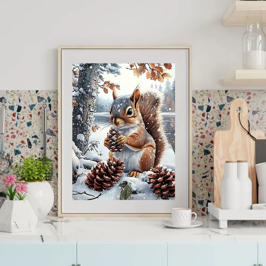 Huacan Diamant-Mosaik Set Eichhörnchen im Schnee, rund, mehrfarbig - Bild 3