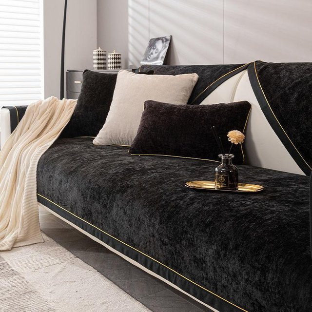Rutschfester Sofabezug von Super Six in Schwarz, universeller Couch-Schonbezug aus Samt-Polyester für das Wohnzimmer, Breite: 90 cm, Länge: 210 cm - Bild 1