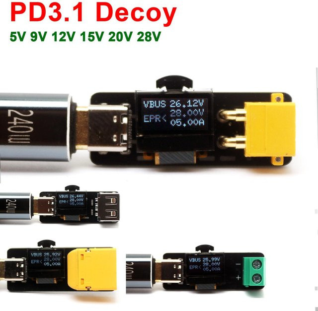 DykbRadio Digitales PD3.1 Spannungs-Trigger-Ladegerät mit Display, Einstellbar 5V bis 28V, USB-C zu DC XT30 XT60 in Schwarz - Bild 1