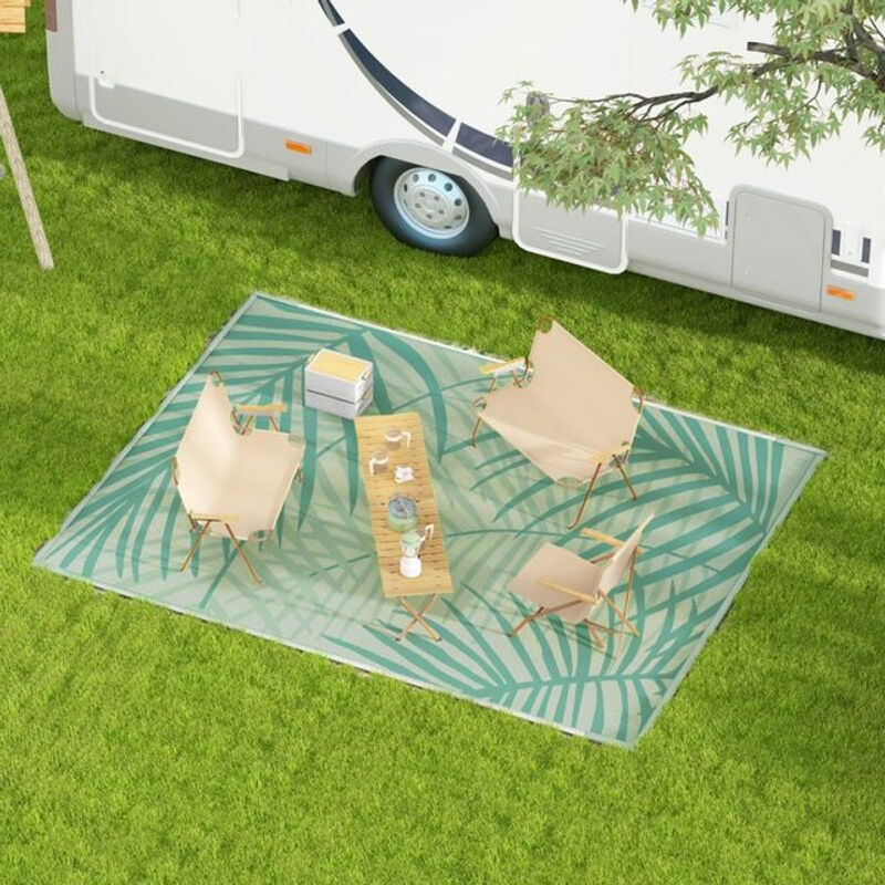 Outsunny Outdoor-Teppich mit Blumenmuster in Grün und Beige, wendbar und wasserabweisend, B/L: 274 x 365 cm - Bild 4