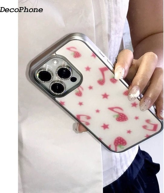 DecoPhone Handyhülle mit rosa Erdbeer-Motiv und Cartoon-Sternen für iPhone, Farbe: Pink - Bild 1
