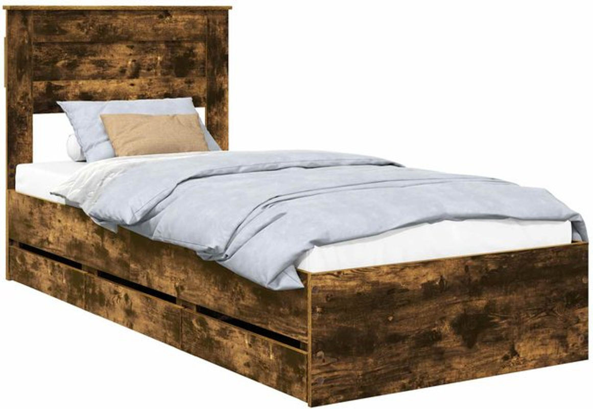Bettrahmen aus geräuchertem Eichenholz in Braun von vidaXL, Modernes Funktionsbett im Industrial Design, B/T/H: 90 x 200 cm - Bild 1
