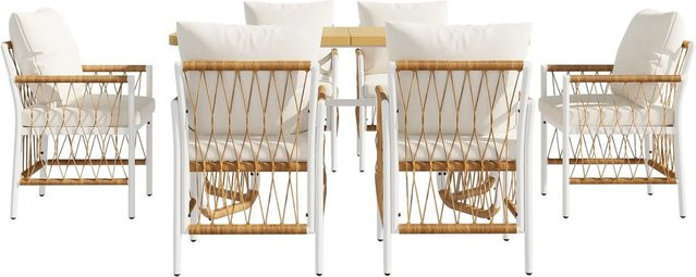 okwish Modernes Outdoor-Set mit geflochtenen Armlehnen und Sitzkissen in Beige und Braun - Bild 1